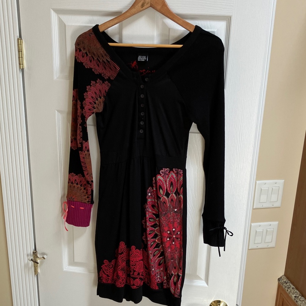 Desigual Black and Pink Long Sleeve Dress